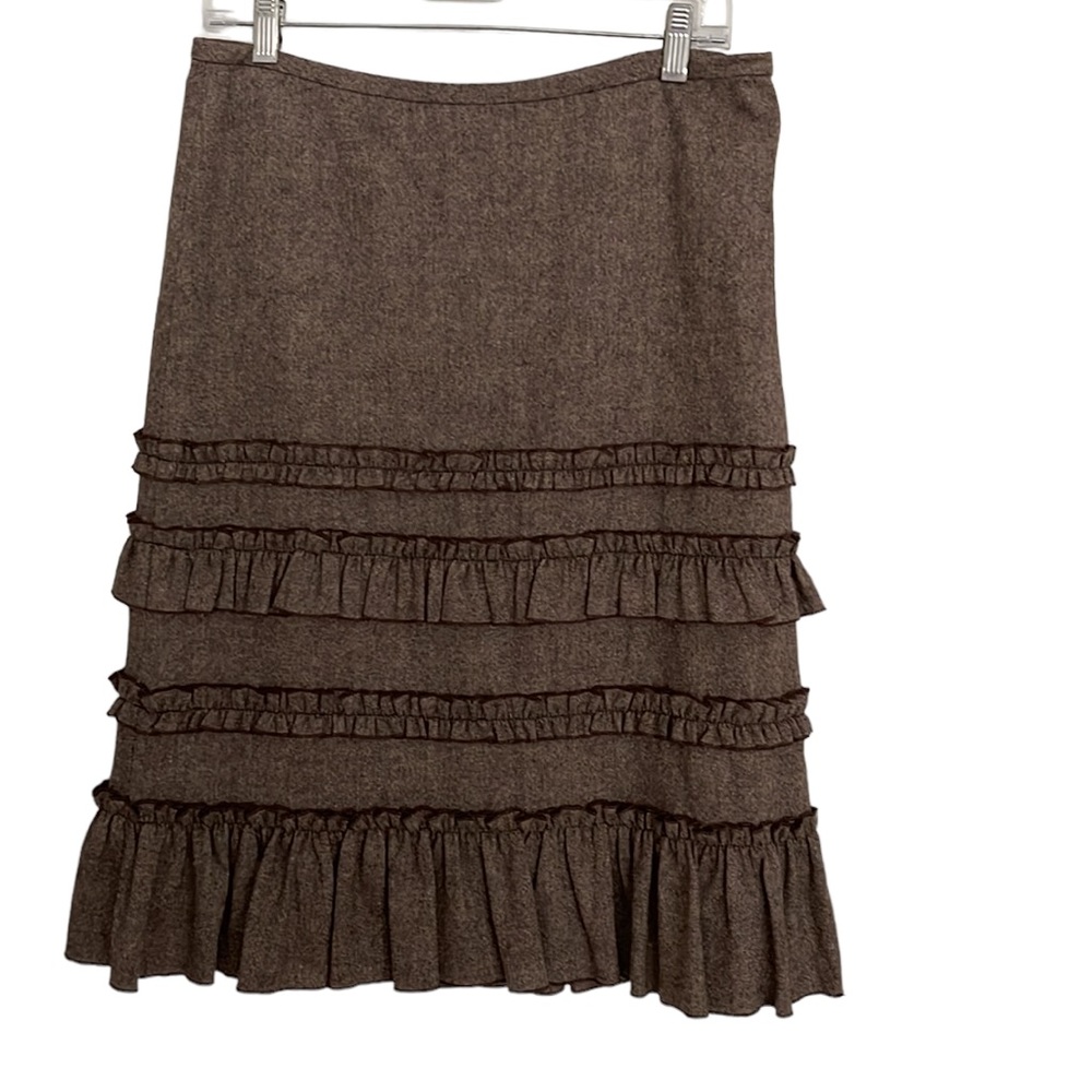 Loft ruffle tier wool rayon taupe skirt
